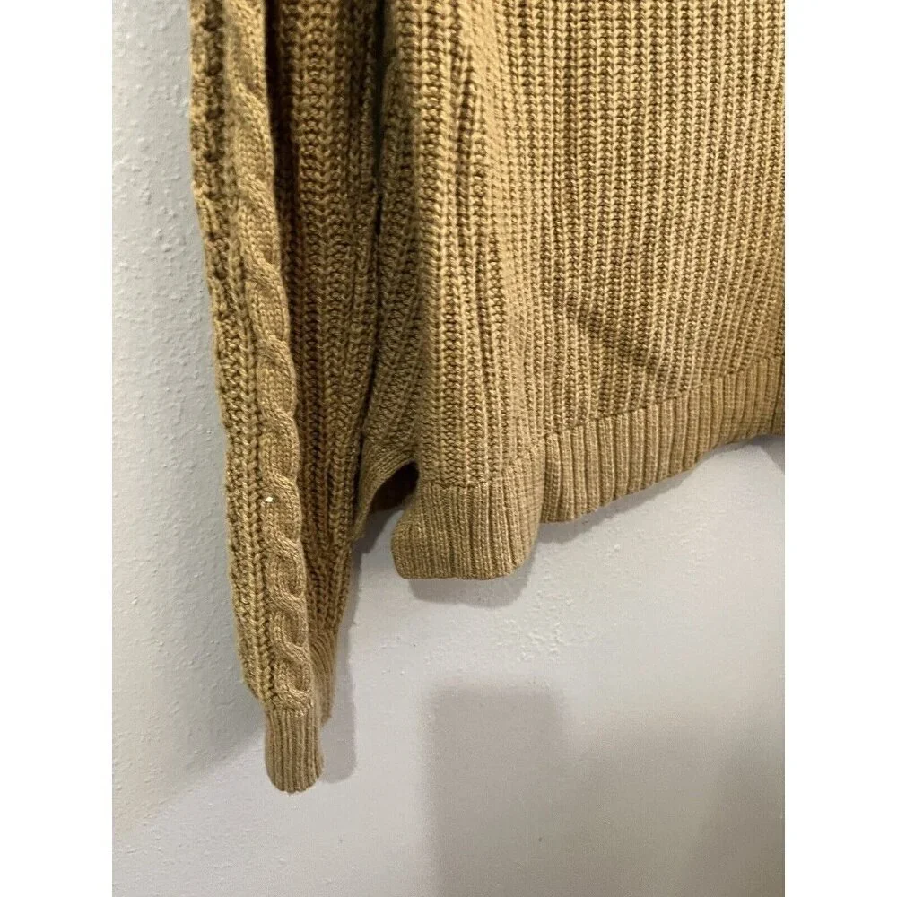 J Crew Cable Knit preppy academia Azra Sweater Camel Size Medium Wool Blend